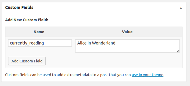 Example of the default custom fields editor in WordPress